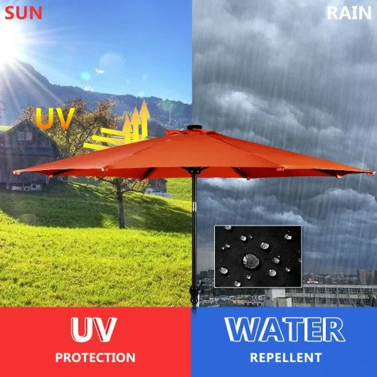 10 ft Patio Solar Umbrella with Crank and LED Lights-Orange