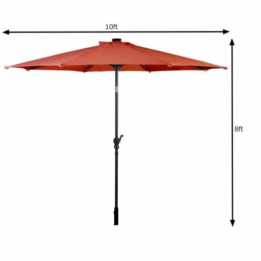 10 ft Patio Solar Umbrella with Crank and LED Lights-Orange