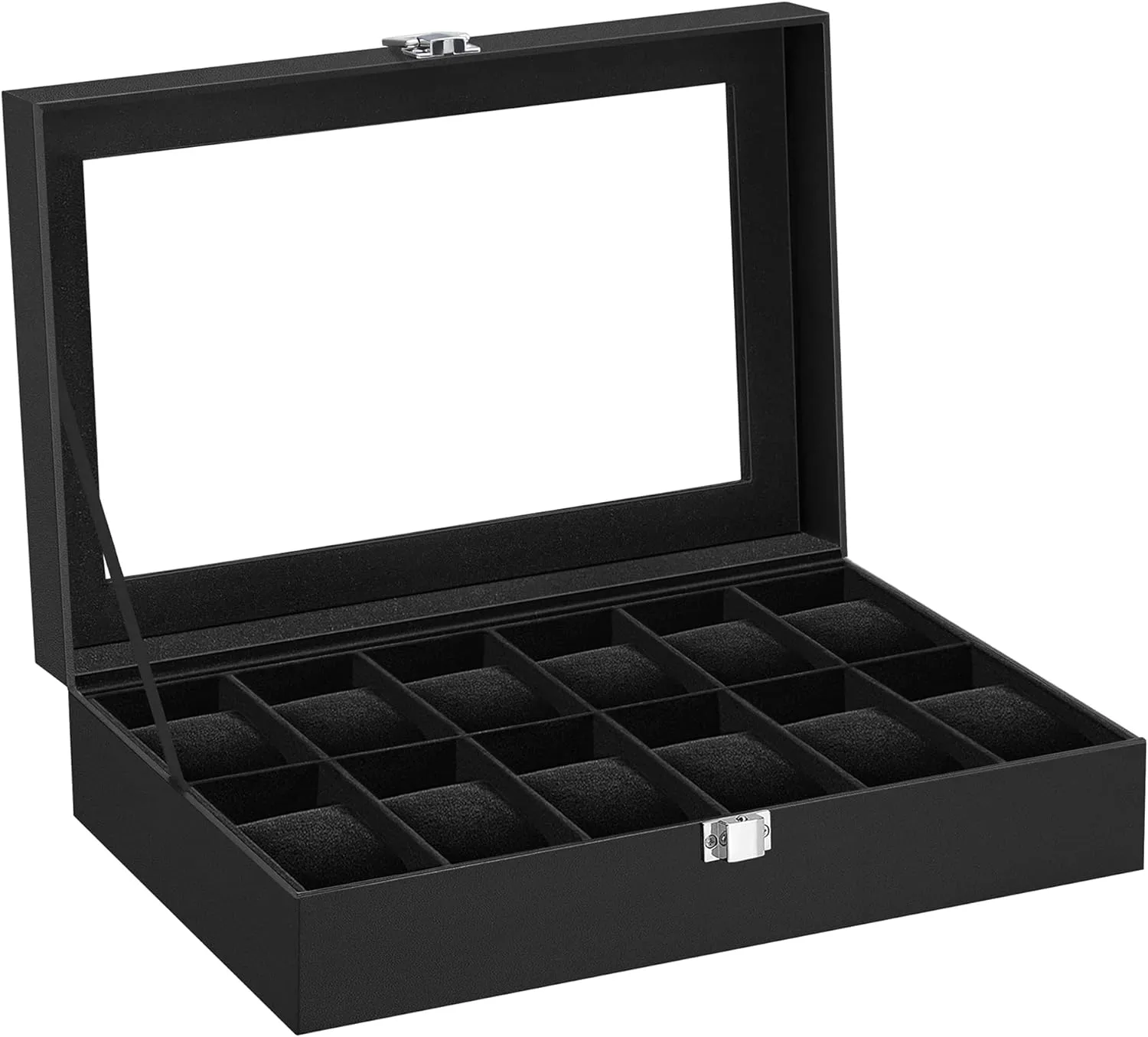 12-Slot Velvet Watch Box with Glass Lid, Removable Pillows - SONGMICS