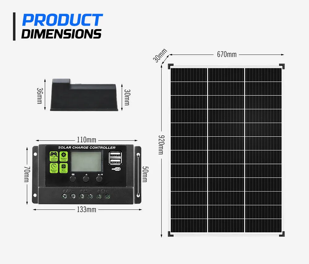 130W Solar Panel Kit Mono Generator Caravan Camping Power Battery Charging 12V