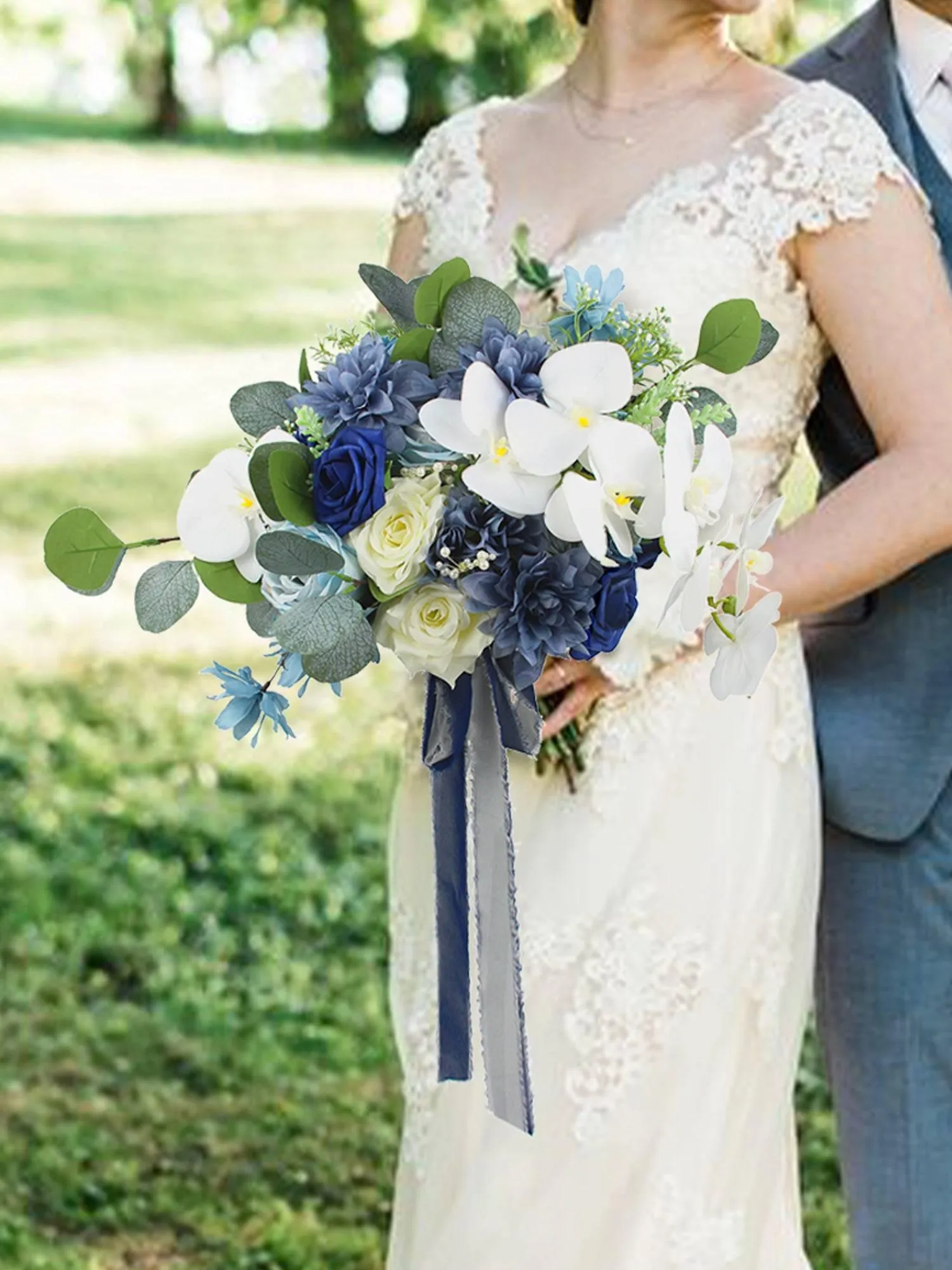 13.5 inch wide Navy Blue Bridal Bouquet