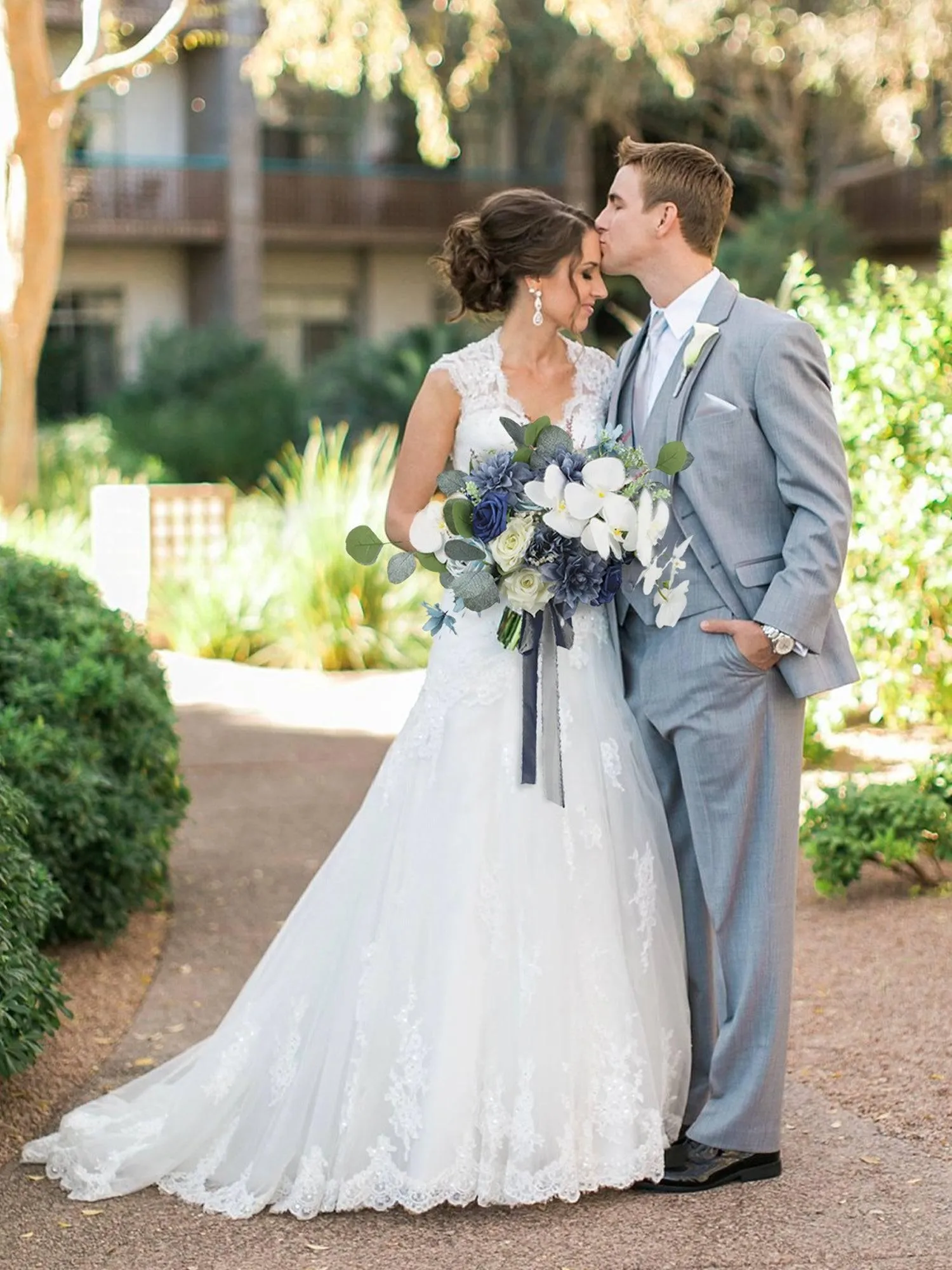 13.5 inch wide Navy Blue Bridal Bouquet