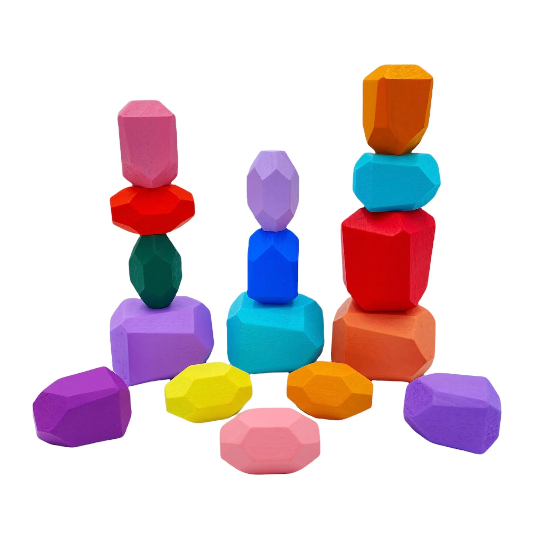 16 Pcs Wooden Stone Balancing Stacking Blocks in Pastel/Macaron Colors