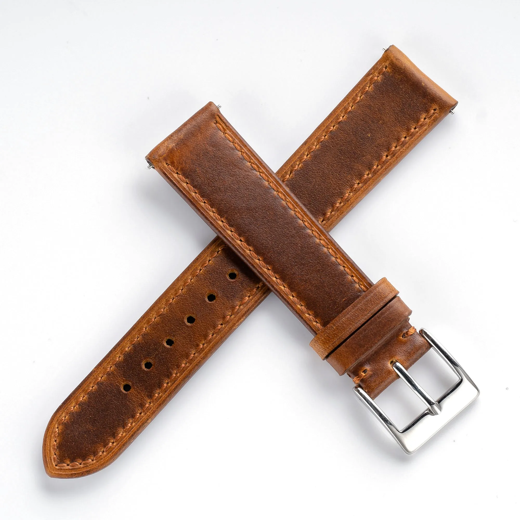 18mm 19mm 20mm 22mm Quick Release Genuine Leather Watch Strap - Brown