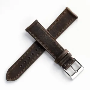 18mm 19mm 20mm 22mm Quick Release Genuine Leather Watch Strap - Olive Brown