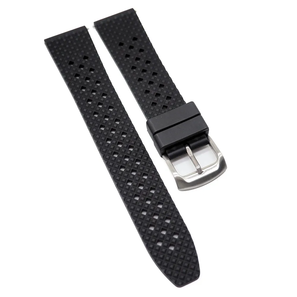 18mm, 20mm, 22mm Mini Rhombus Pattern Black Straight End FKM Rubber Watch Strap, Quick Release Spring Bars