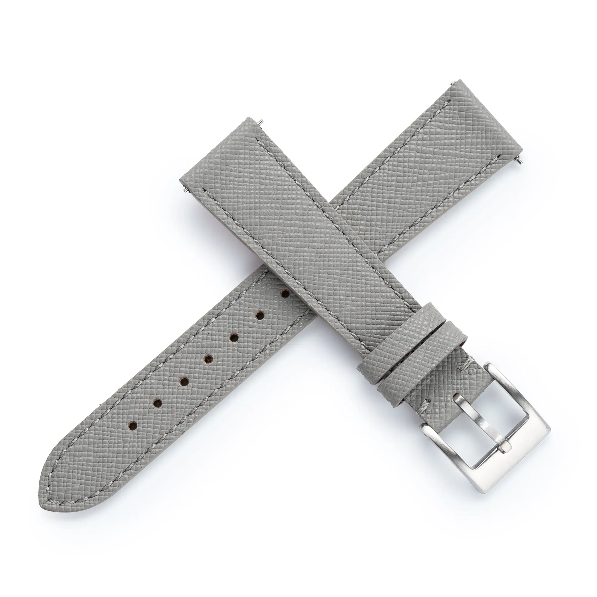 18mm 20mm 22mm Quick Release Tapered Saffiano Leather Watch Strap - Gray