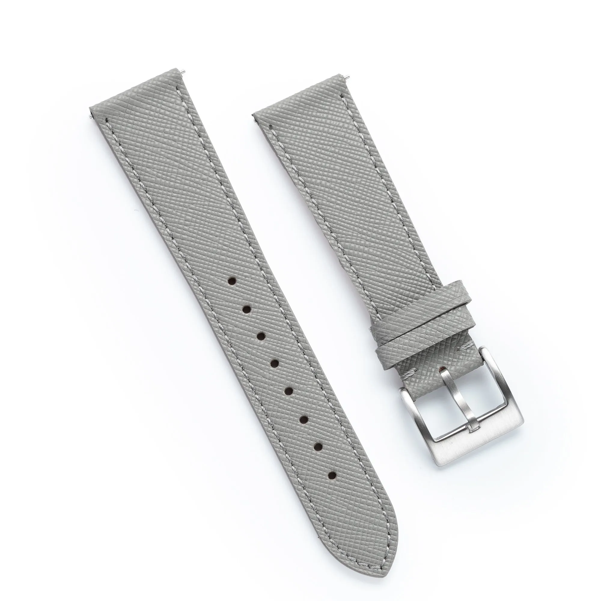 18mm 20mm 22mm Quick Release Tapered Saffiano Leather Watch Strap - Gray