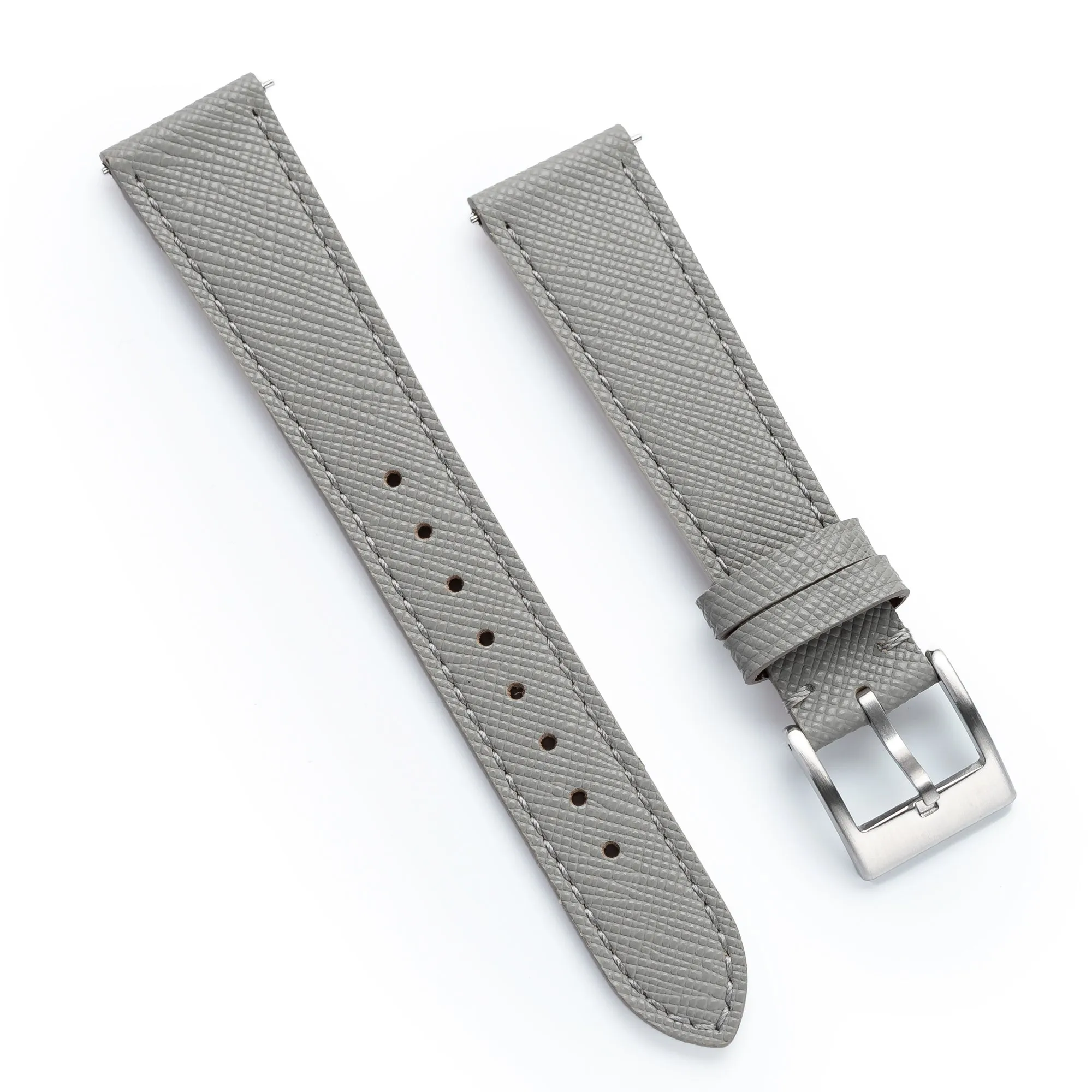 18mm 20mm 22mm Quick Release Tapered Saffiano Leather Watch Strap - Gray