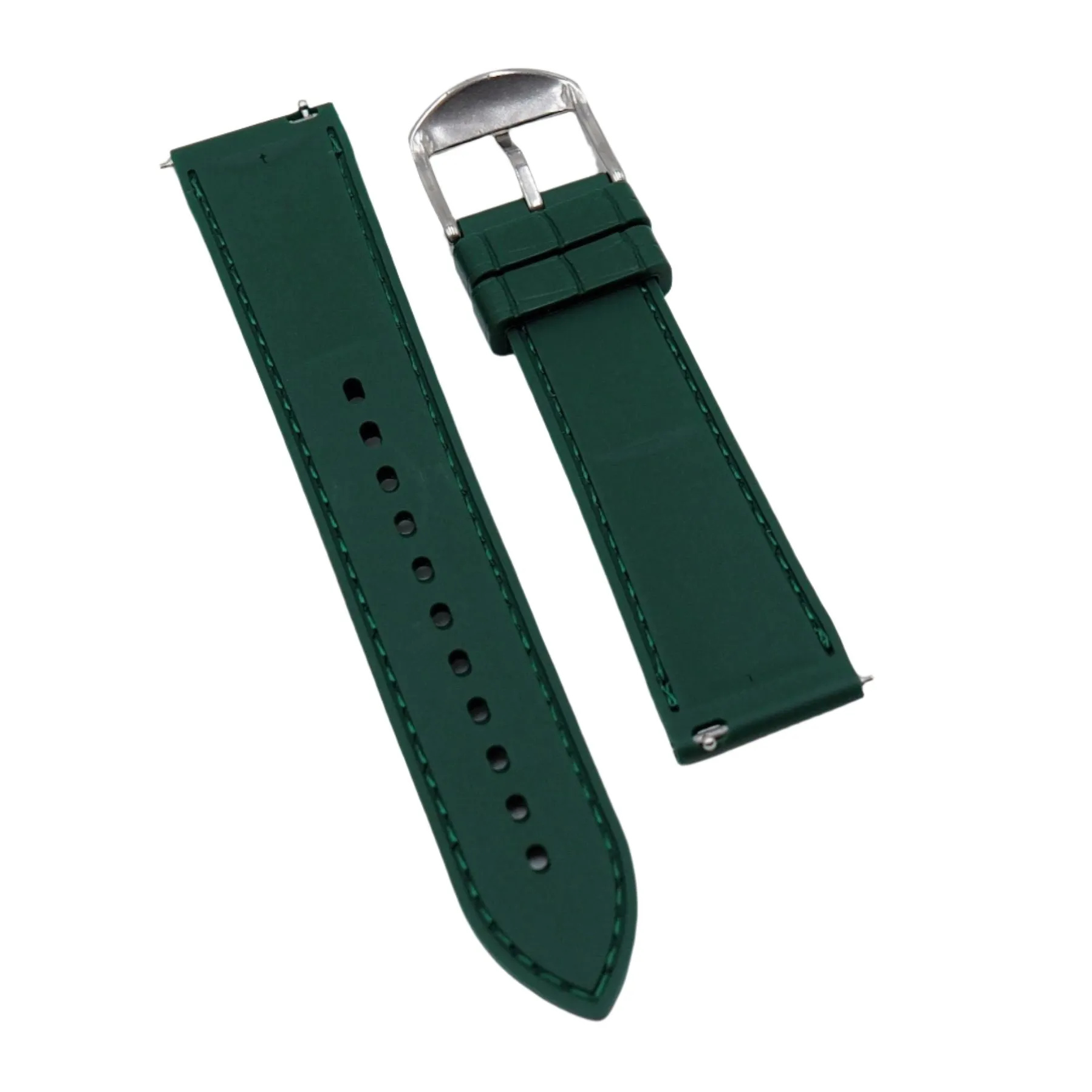 20mm, 21mm, 22mm Green Alligator-Embossed Rubber Watch Strap, Quick Release Spring Bars