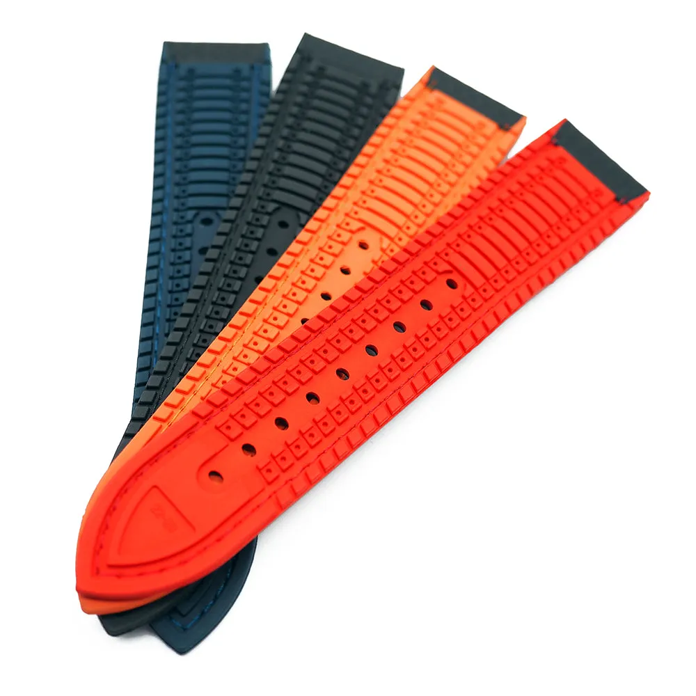 20mm, 22mm, 24mm Black Carbon Fiber Rubber Watch Strap, Red Stitching