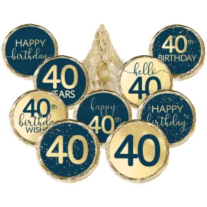 40th Birthday: Navy Blue & Gold - Adult Birthday - Stickers - Fits Hershey's Kisses Candy