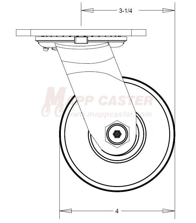 4" x 2" Polyurethane Wheel Swivel Caster - 600 Lbs Capacity