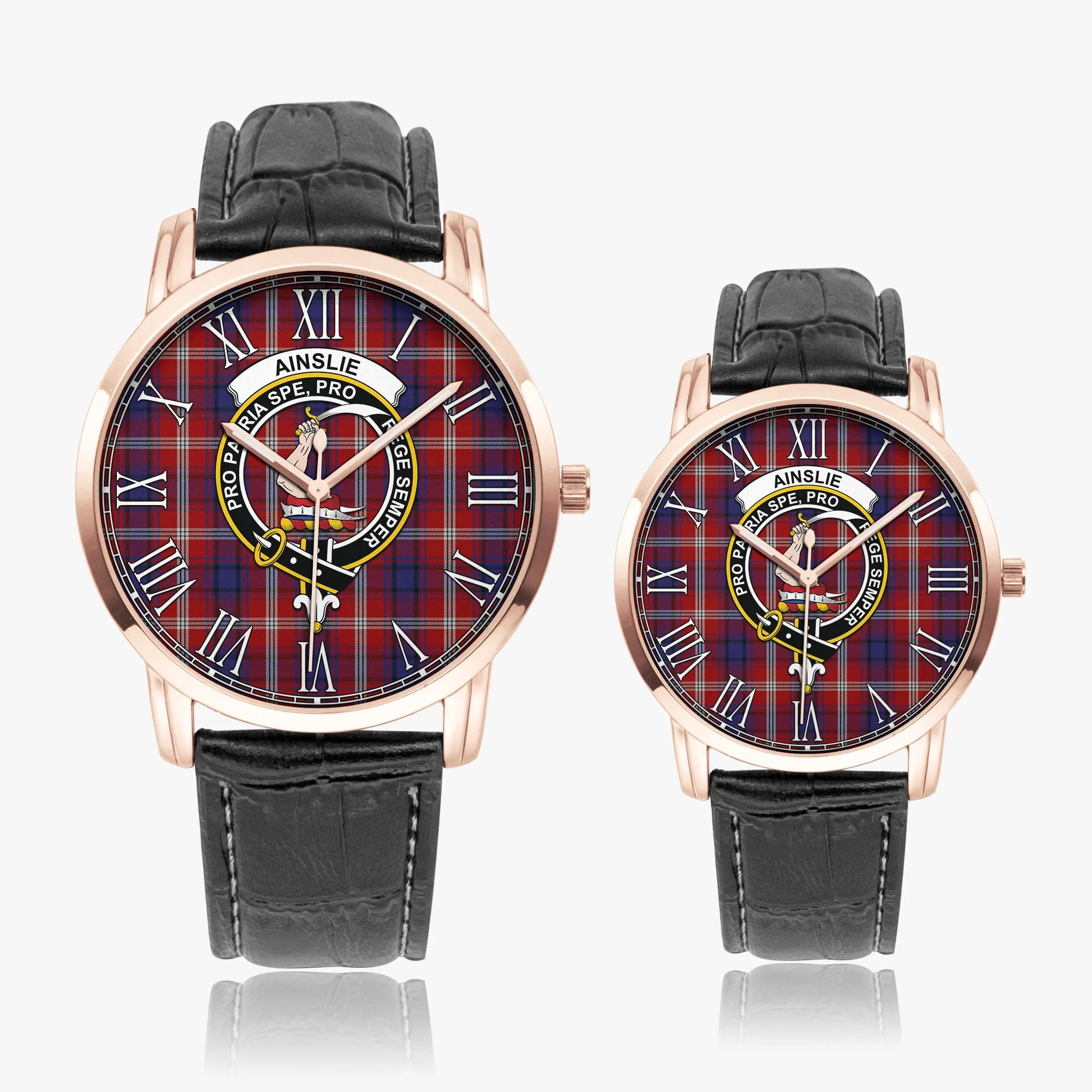 Ainslie Tartan Family Crest Leather Strap Quartz Watch