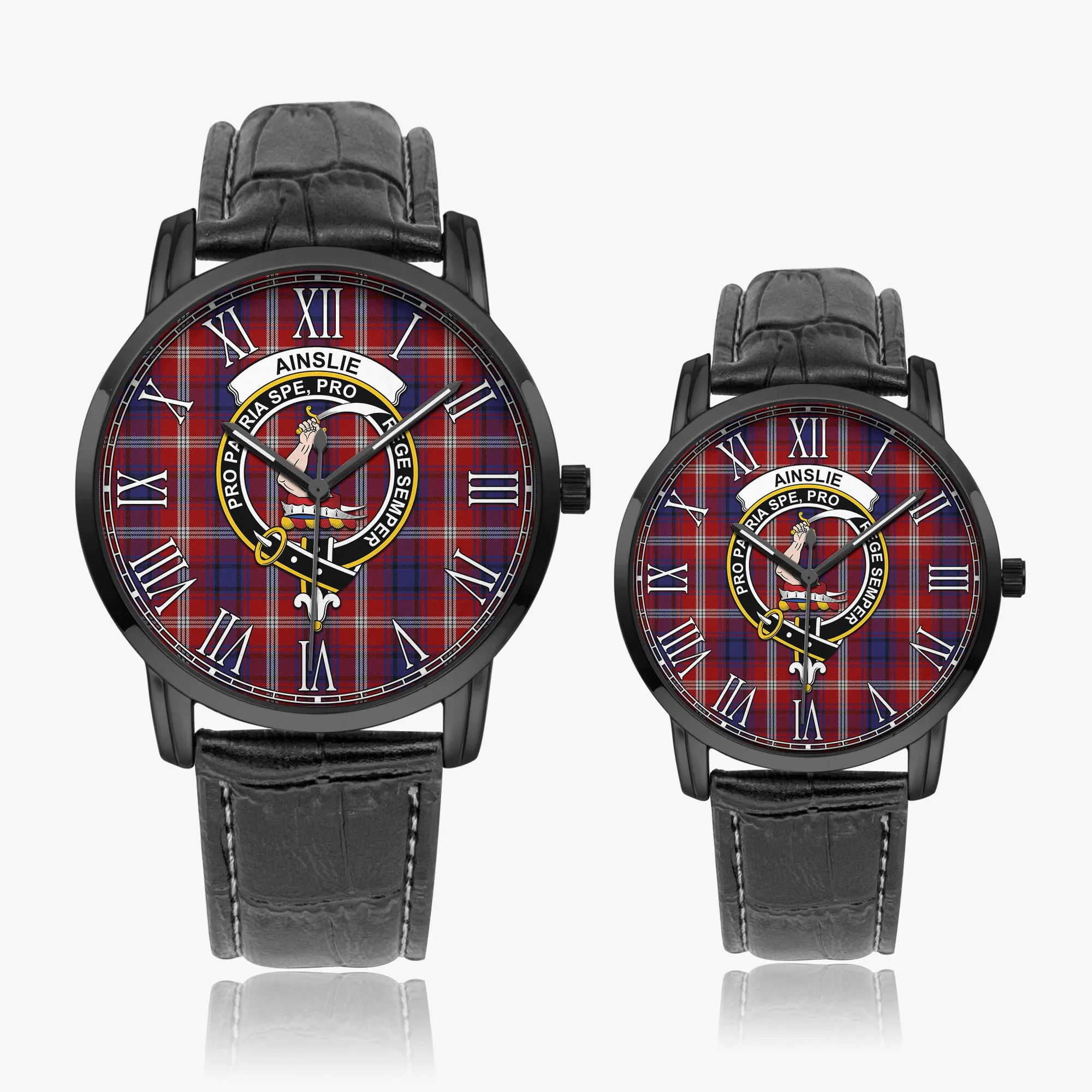 Ainslie Tartan Family Crest Leather Strap Quartz Watch