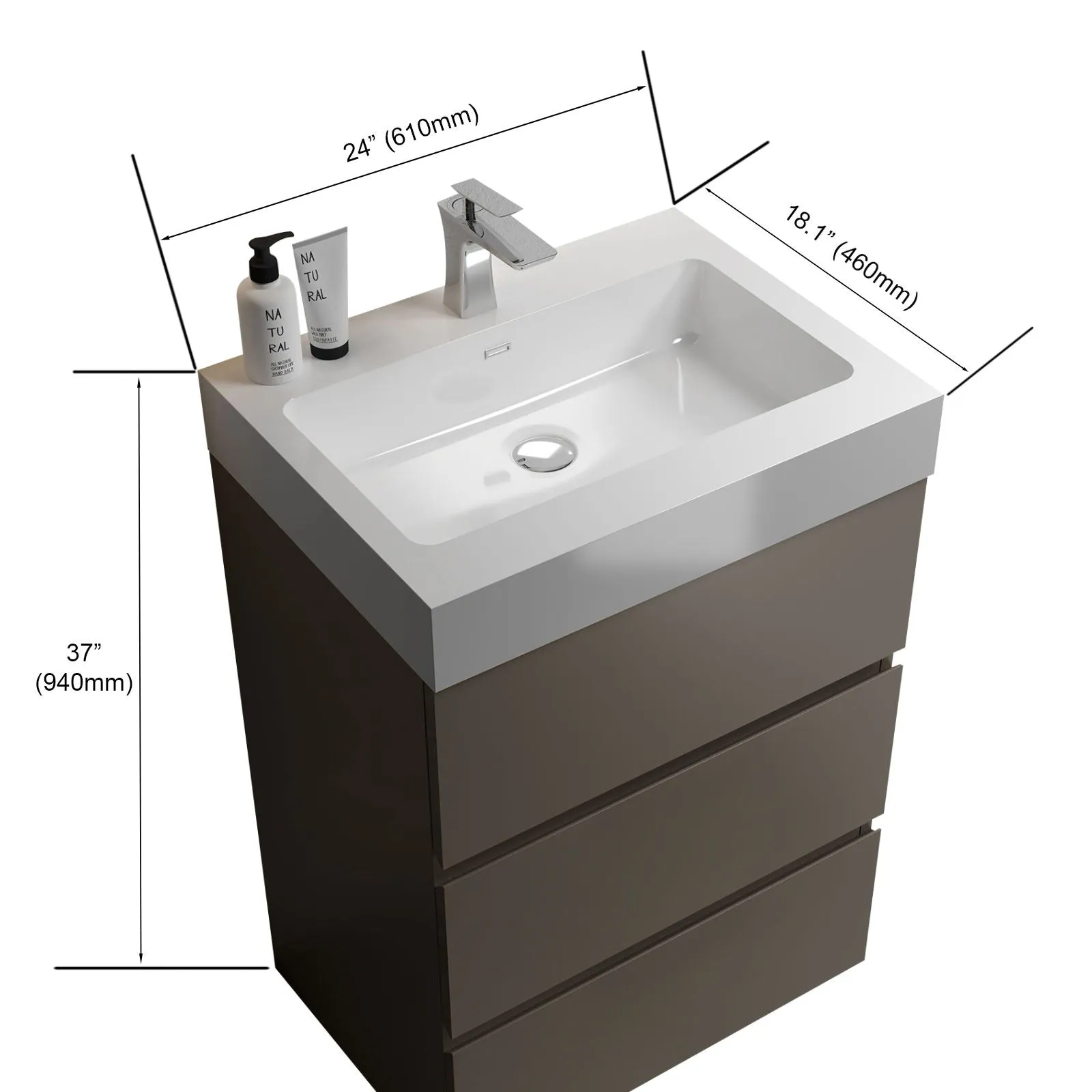 Alice - Bathroom Vanity With Sink, Large Storage Freestanding Bathroom Vanity For Modern Bathroom, One-Piece Sink Basin Without Drain And Faucet