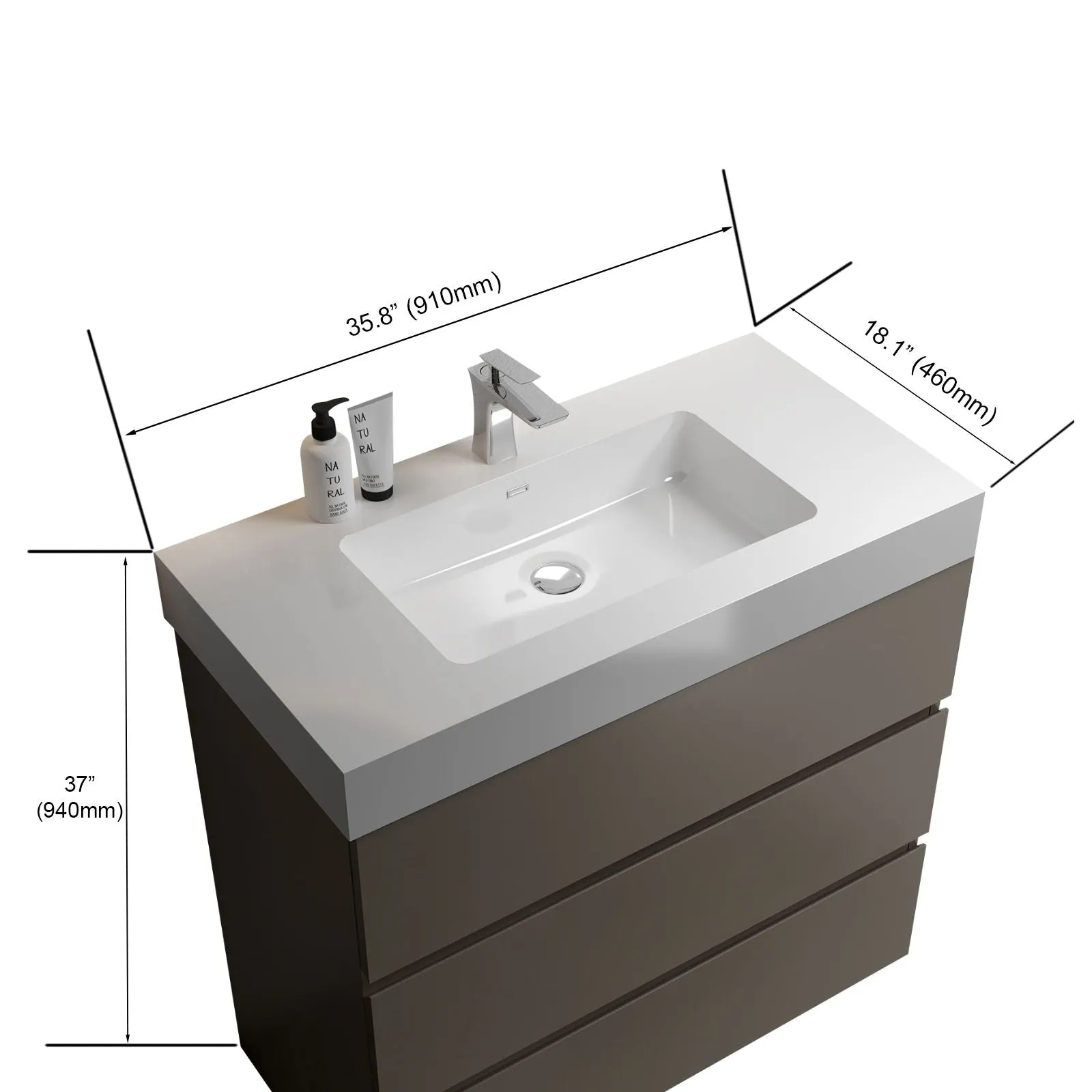 Alice - Bathroom Vanity With Sink, Large Storage Freestanding Bathroom Vanity For Modern Bathroom, One-Piece Sink Basin Without Drain And Faucet