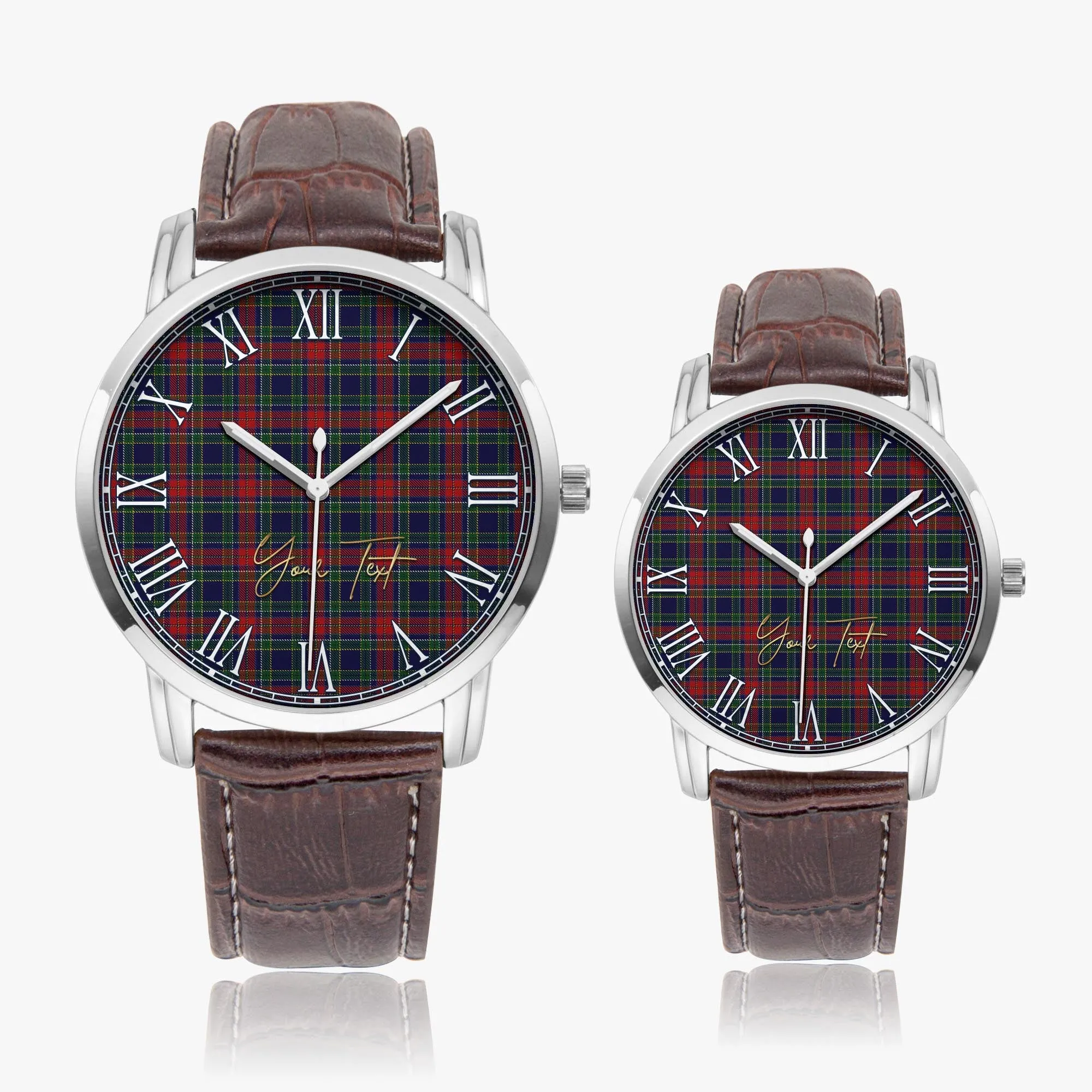 Allison Red Tartan Personalized Your Text Leather Trap Quartz Watch