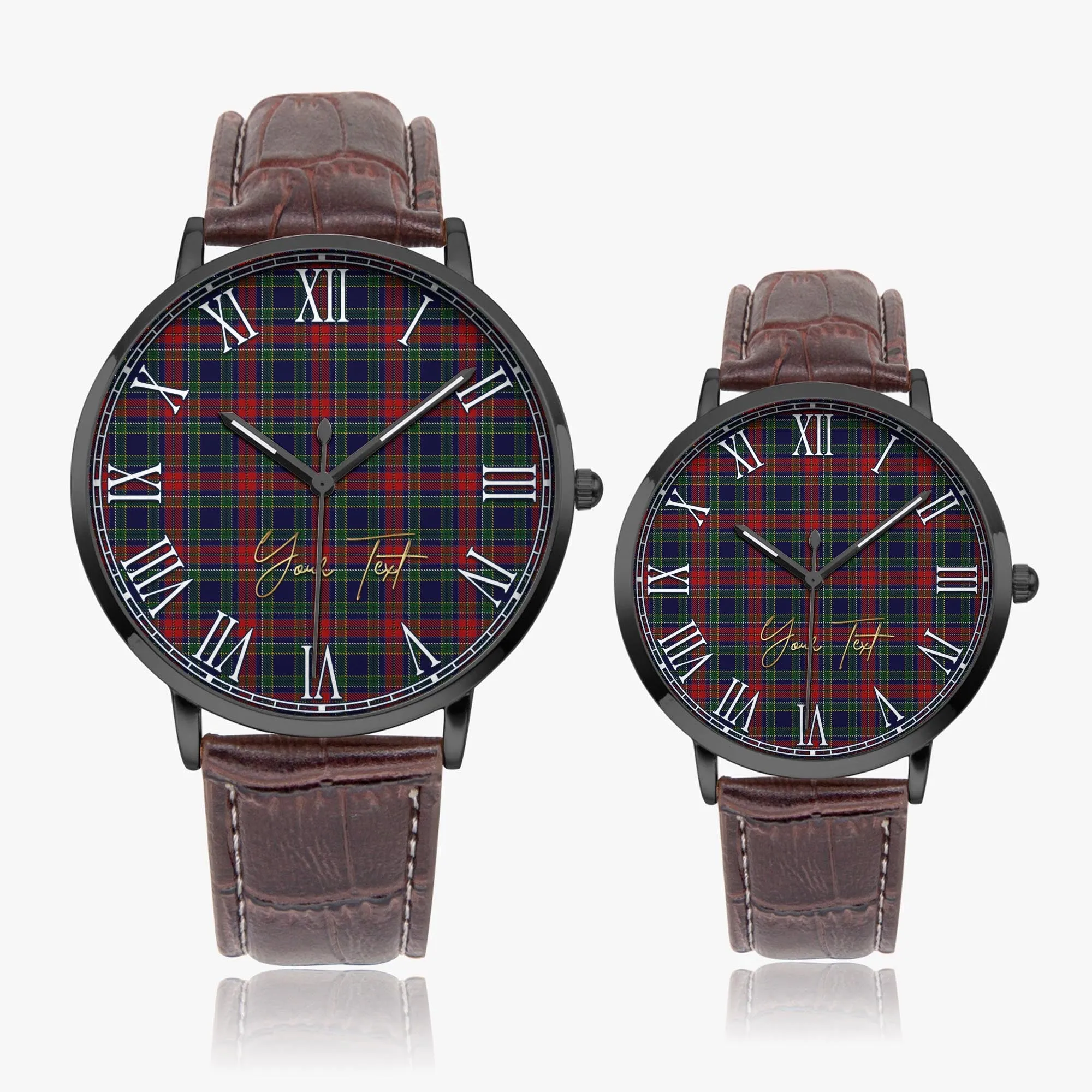 Allison Red Tartan Personalized Your Text Leather Trap Quartz Watch