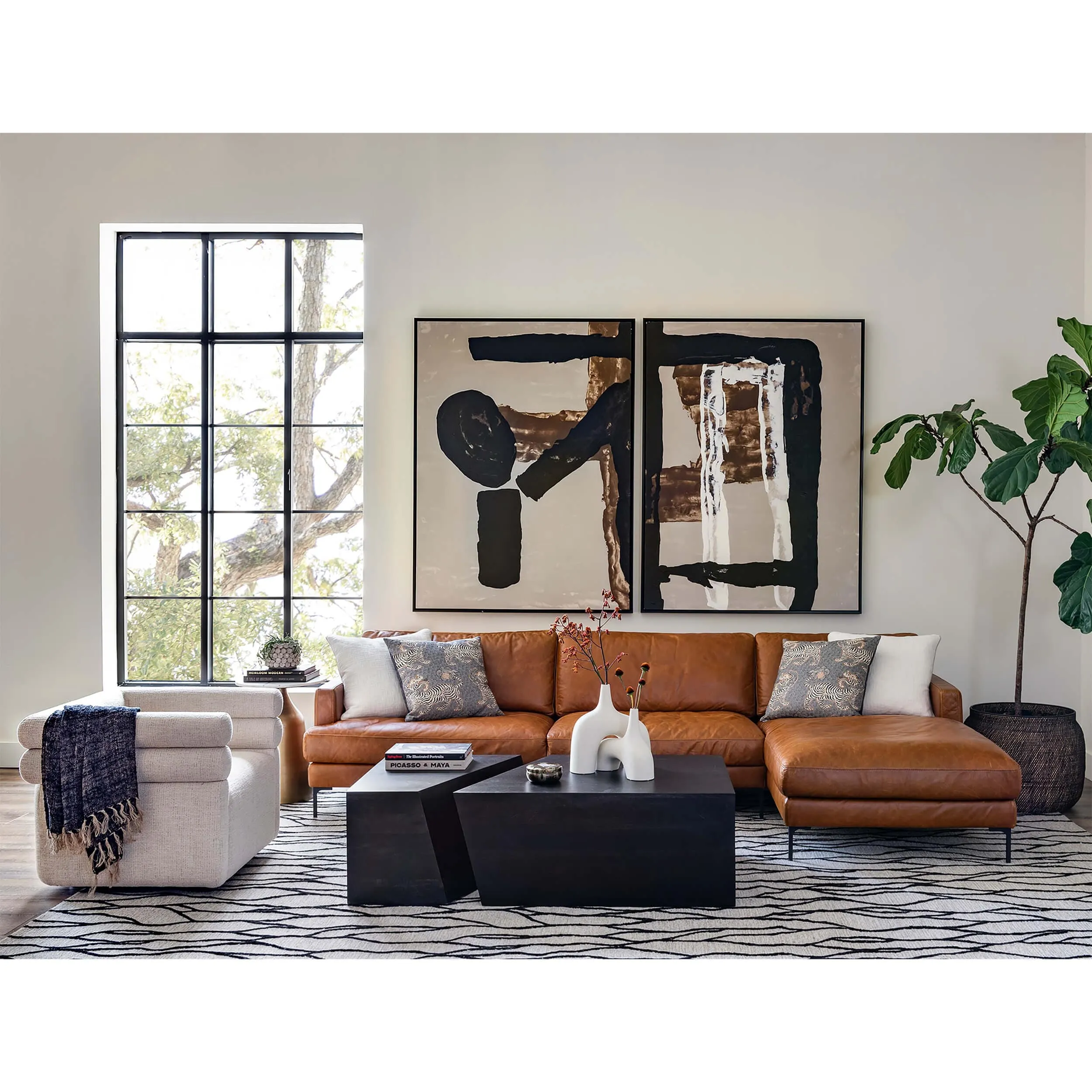 Ansel Leather Sectional, Oil Buffalo Camel