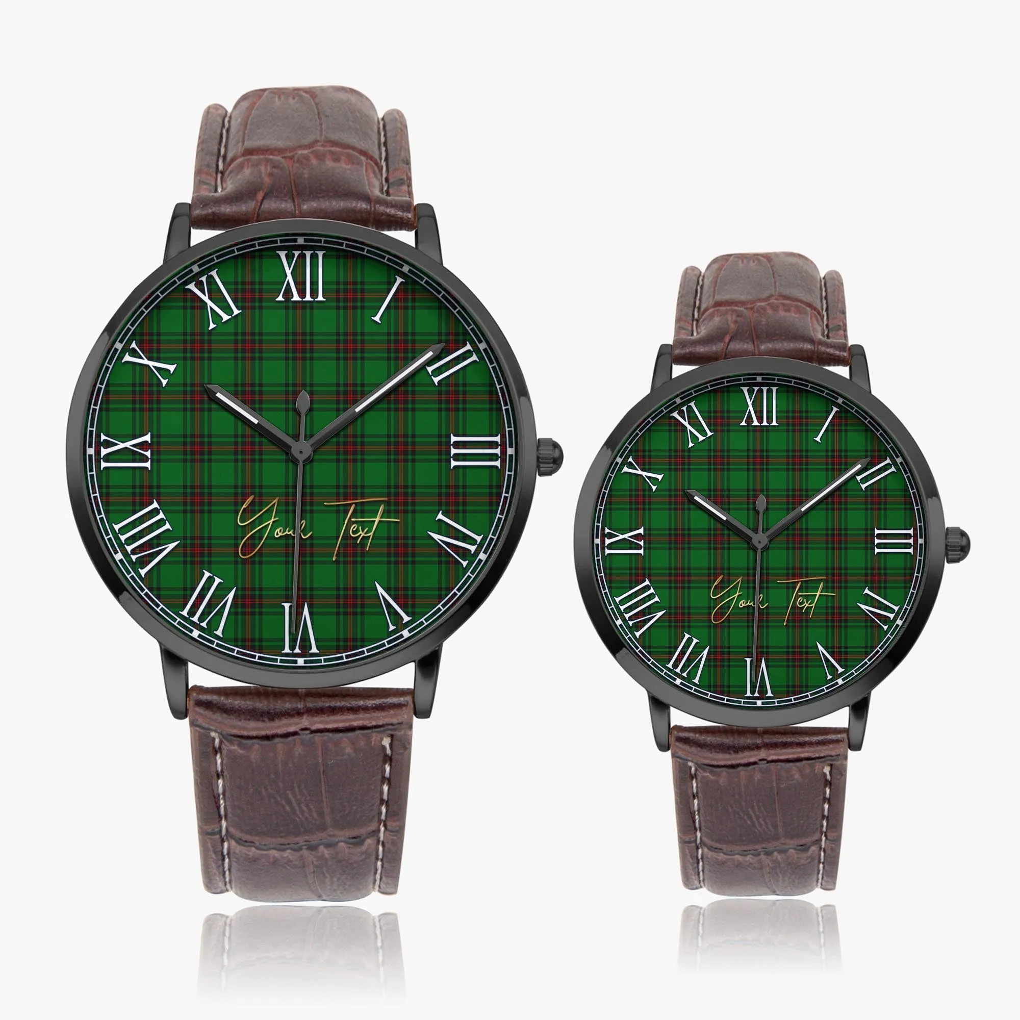 Anstruther Tartan Personalized Your Text Leather Trap Quartz Watch