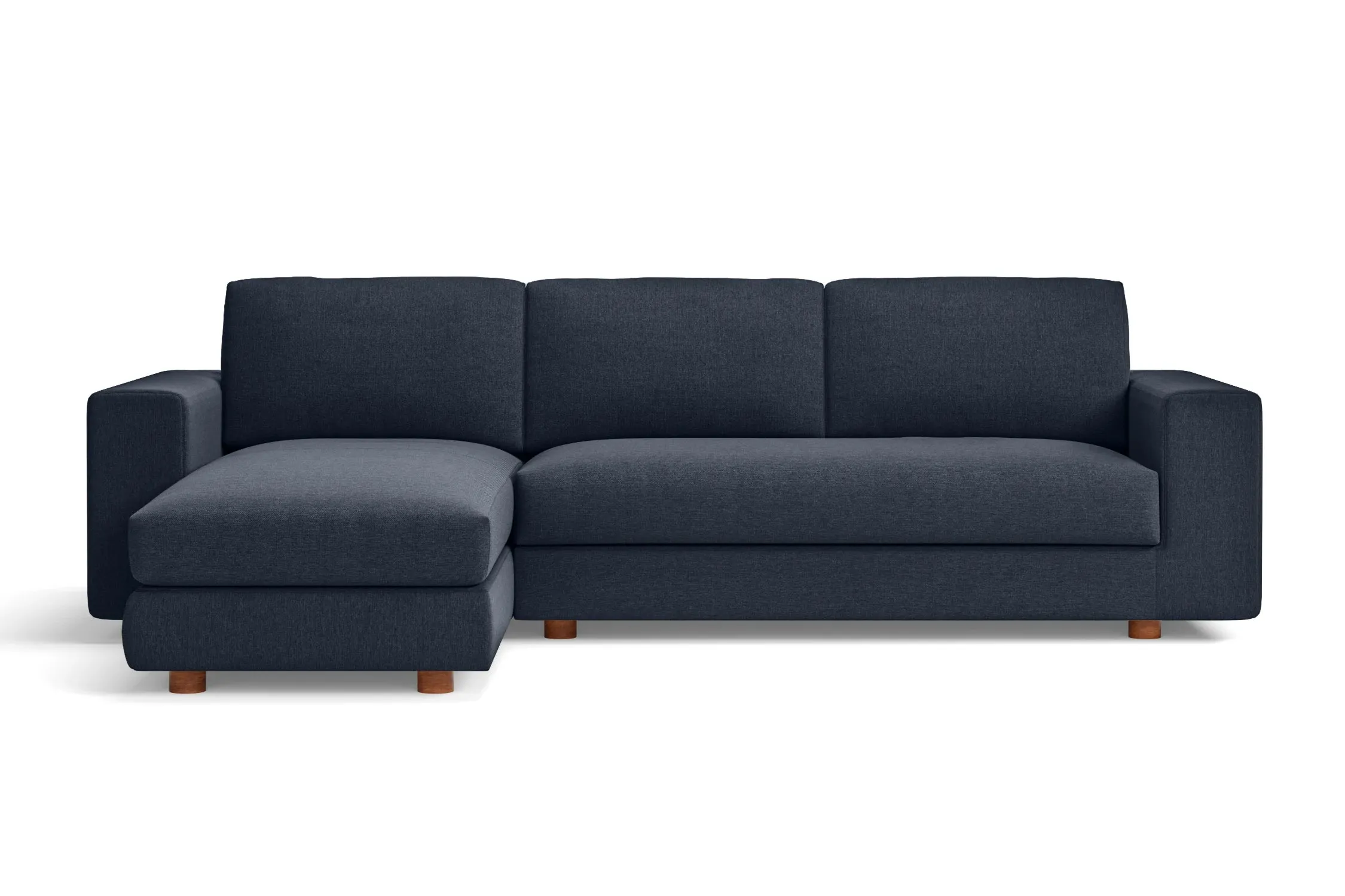 Arezzo 3 Seater Left Hand Facing Chaise Lounge Corner Sofa Dark Blue Linen Fabric