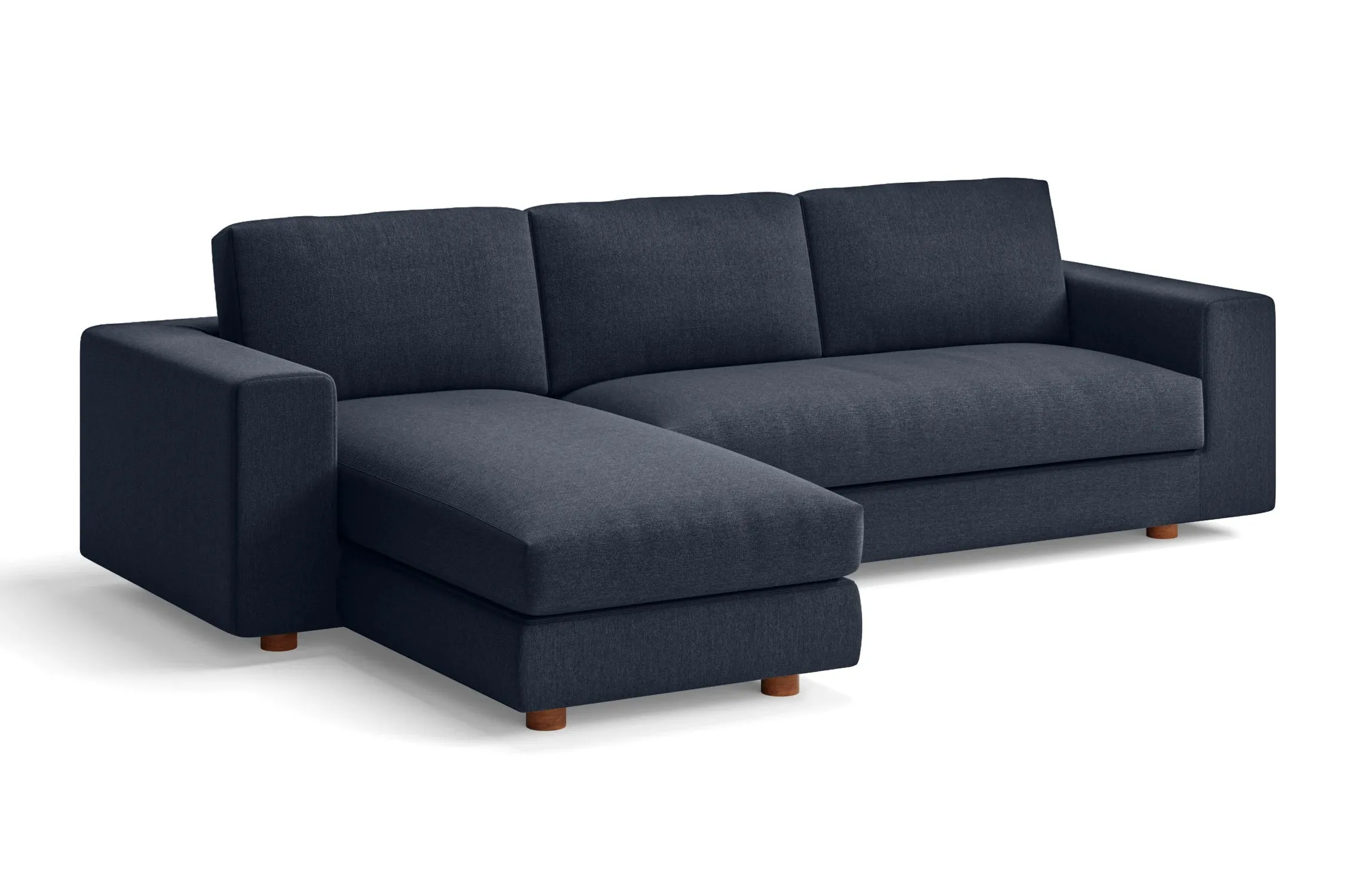 Arezzo 3 Seater Left Hand Facing Chaise Lounge Corner Sofa Dark Blue Linen Fabric