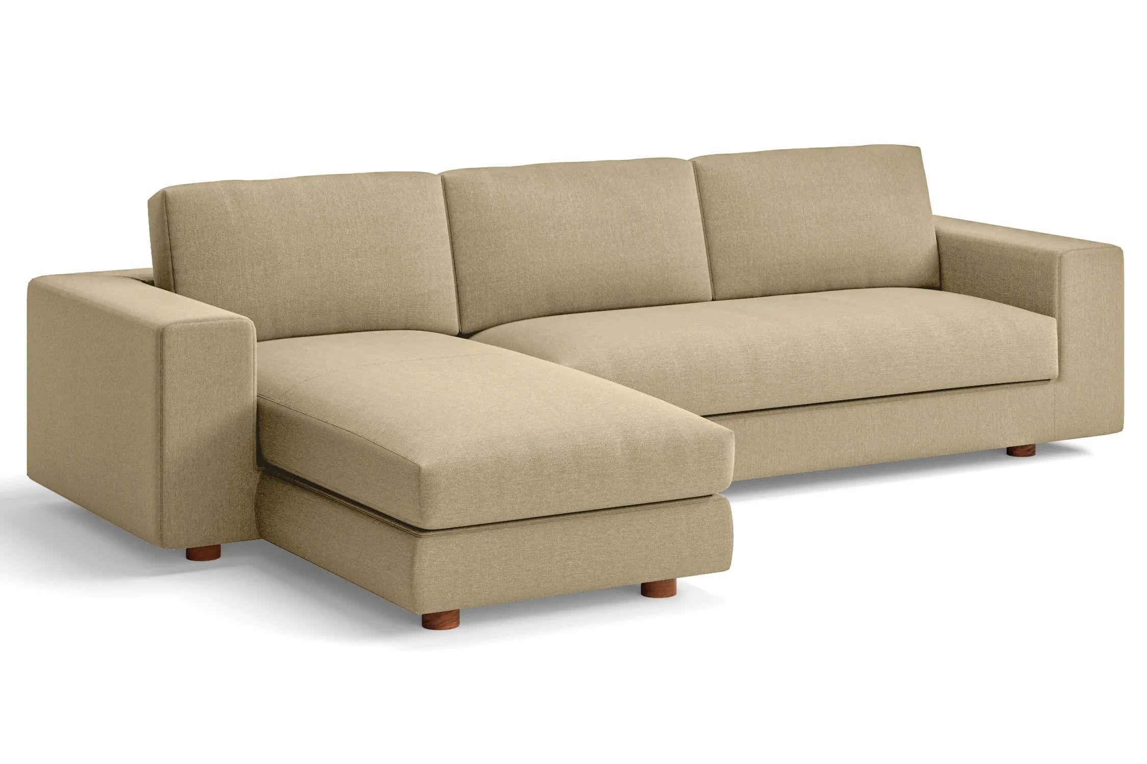 Arezzo 4 Seater Left Hand Facing Chaise Lounge Corner Sofa Beige Linen Fabric