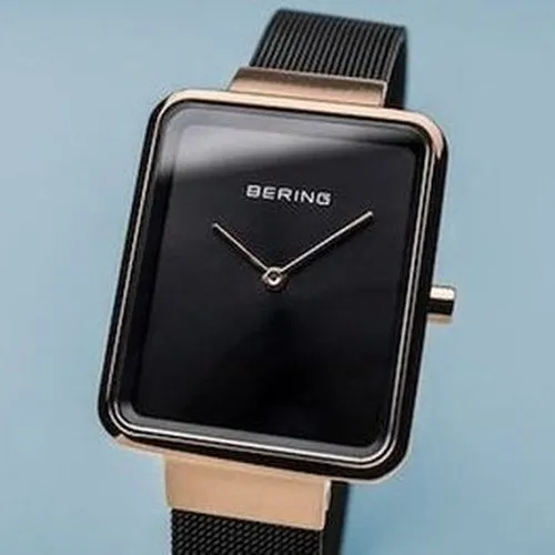 Bering Ladies Rectangular Rose & Black Watch