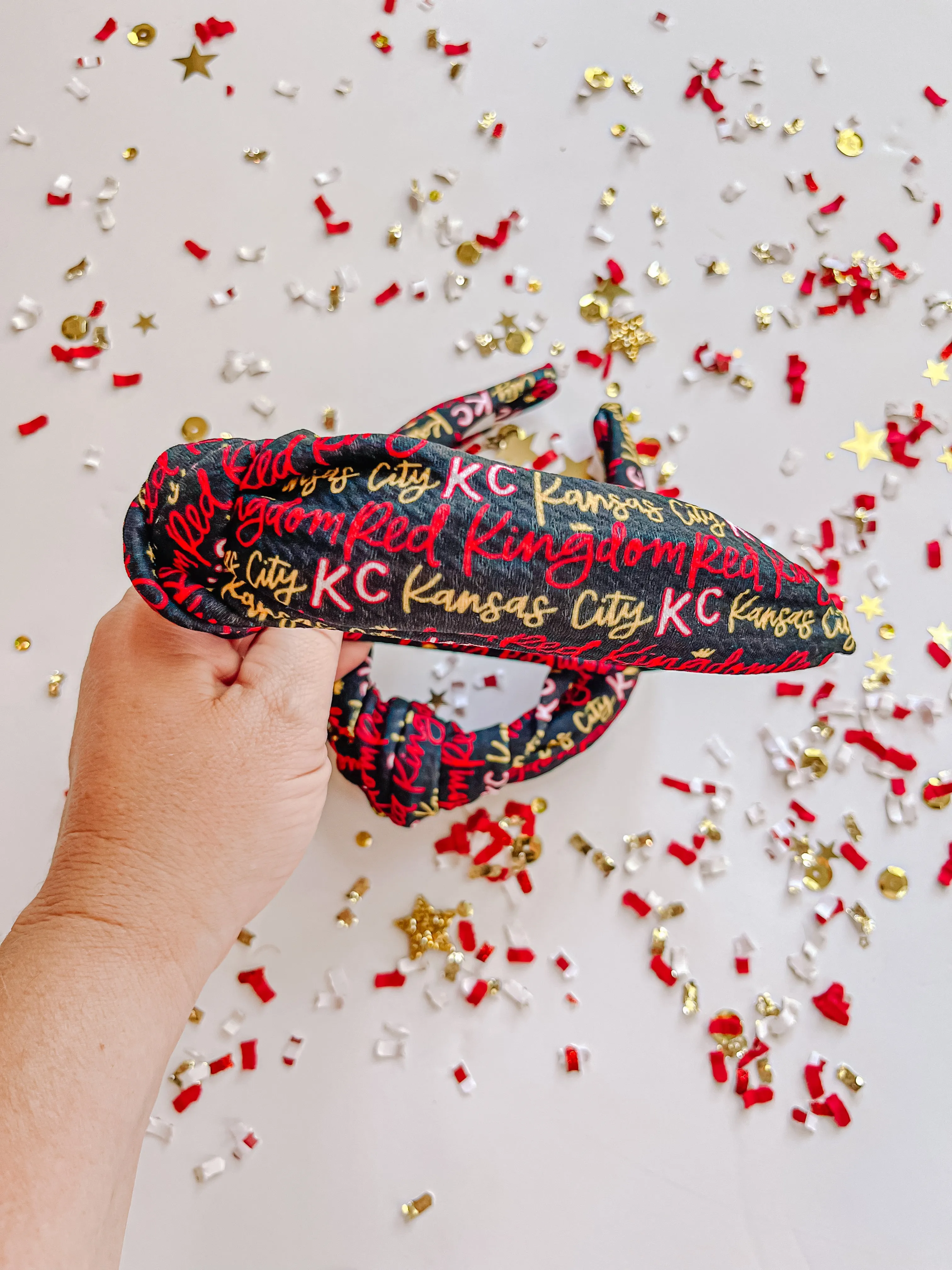 Black Kansas City KC Red Kingdom Cursive Knotted Headband