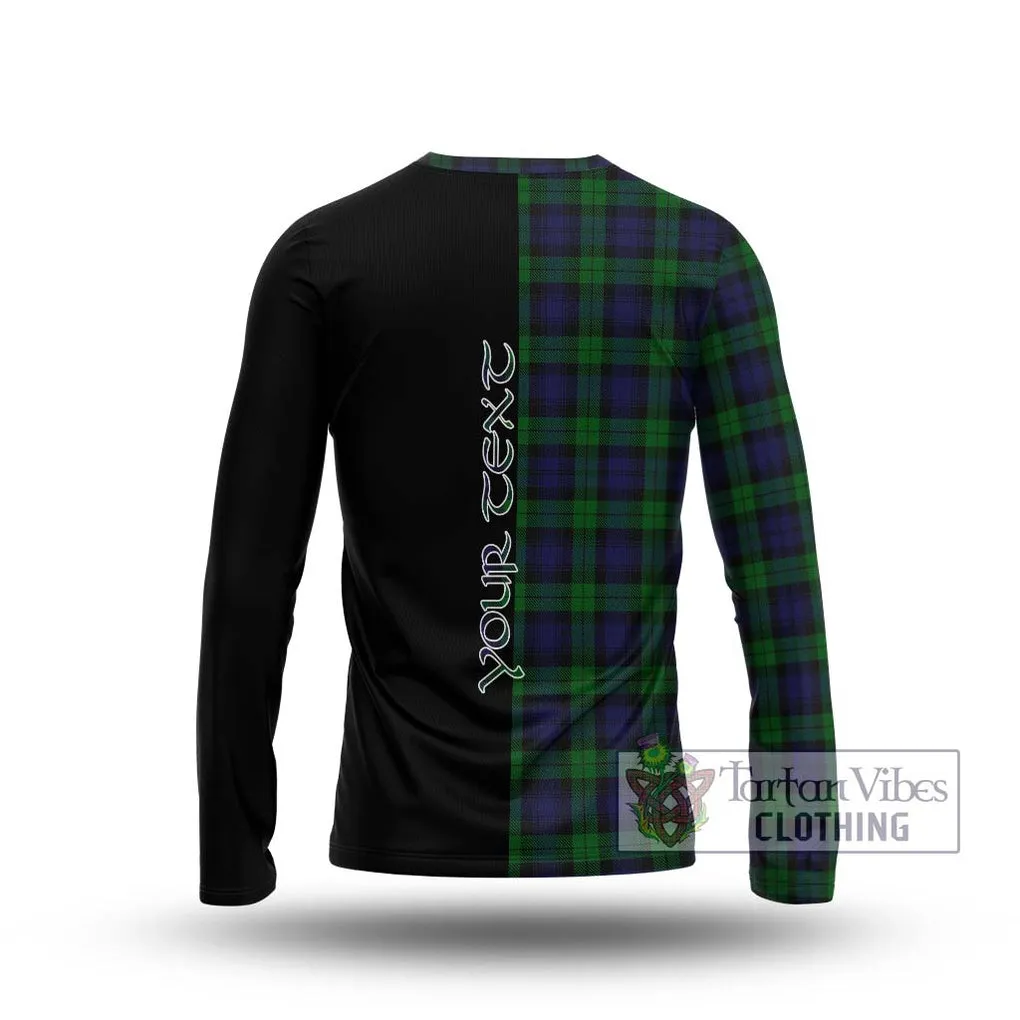 Black Watch Tartan Long Sleeve T-Shirt with Family Crest and Half Of Me Style