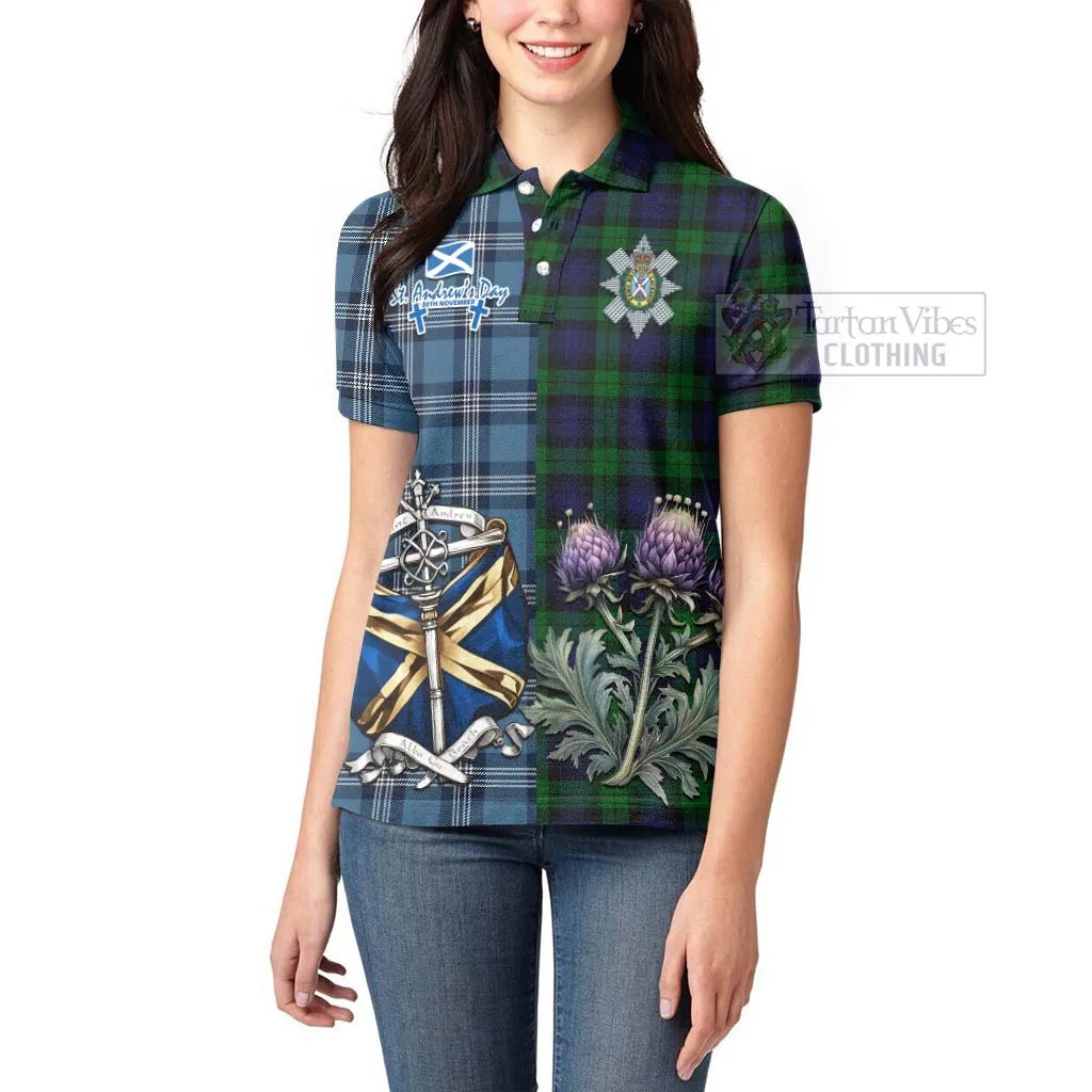 Black Watch Tartan Women's Polo Shirt Happy St. Andrew's Day Half Tartan Style