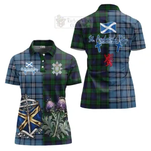 Black Watch Tartan Women's Polo Shirt Happy St. Andrew's Day Half Tartan Style