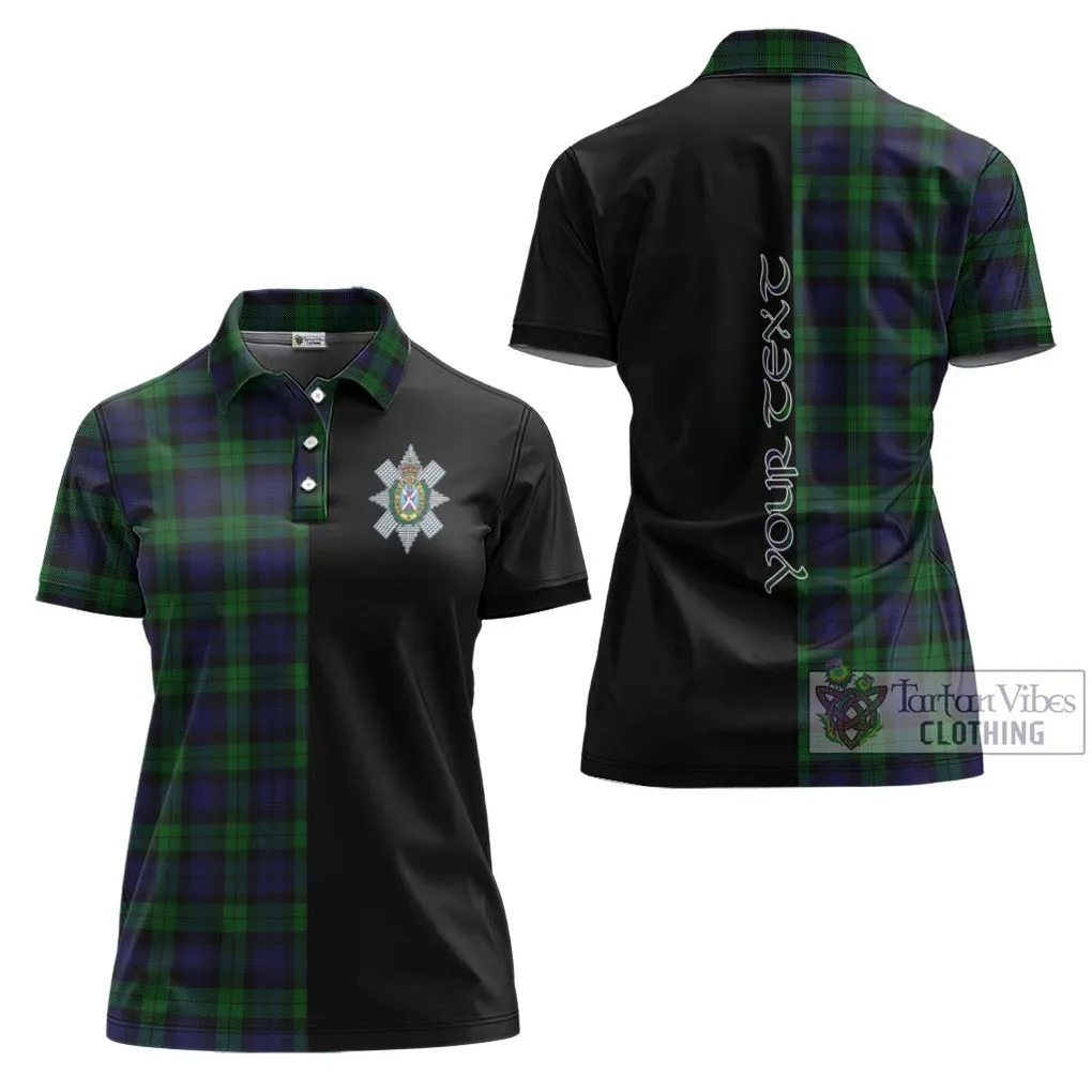 Black Watch Tartan Women's Polo Shirt with Family Crest and Half Of Me Style