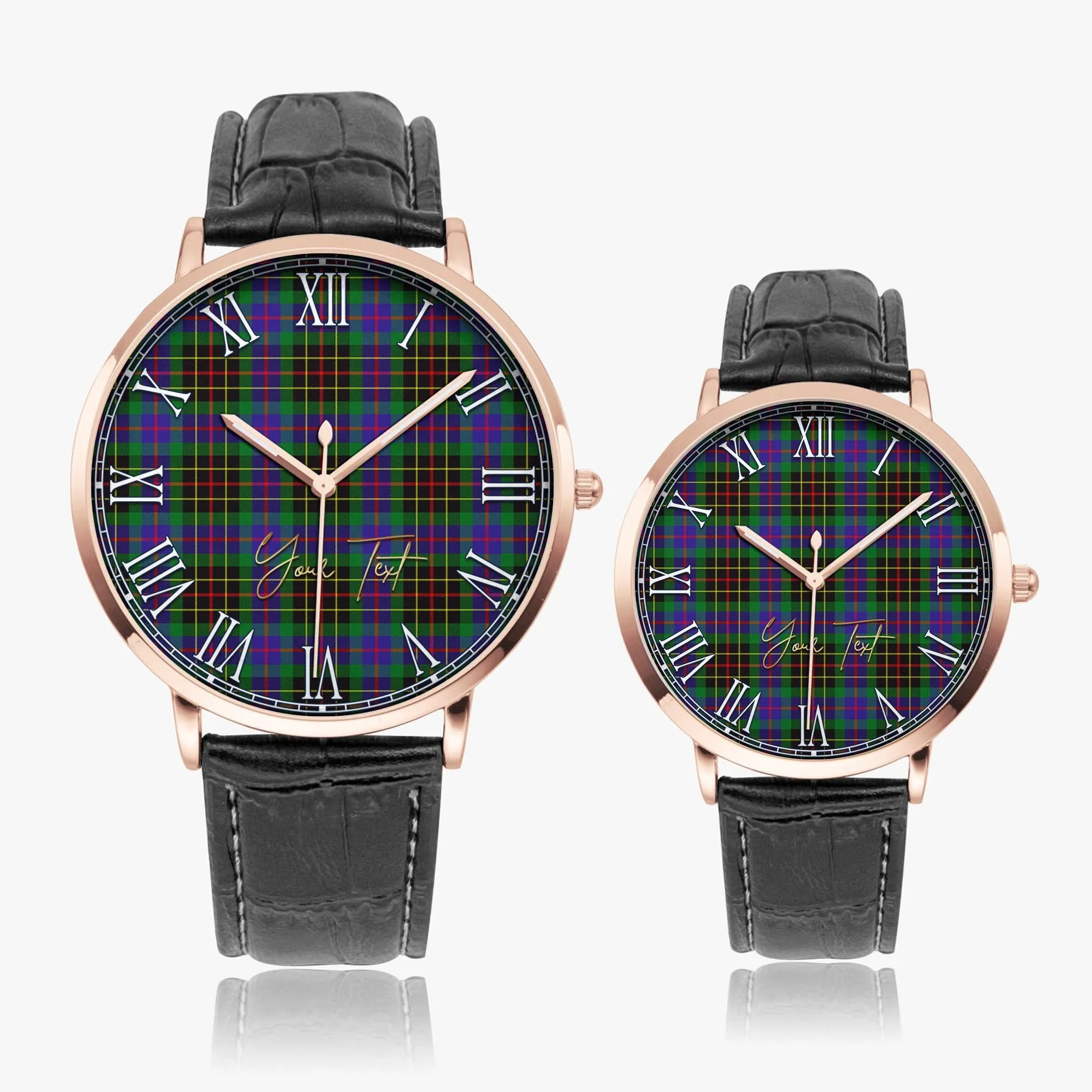 Brodie Hunting Modern Tartan Personalized Your Text Leather Trap Quartz Watch