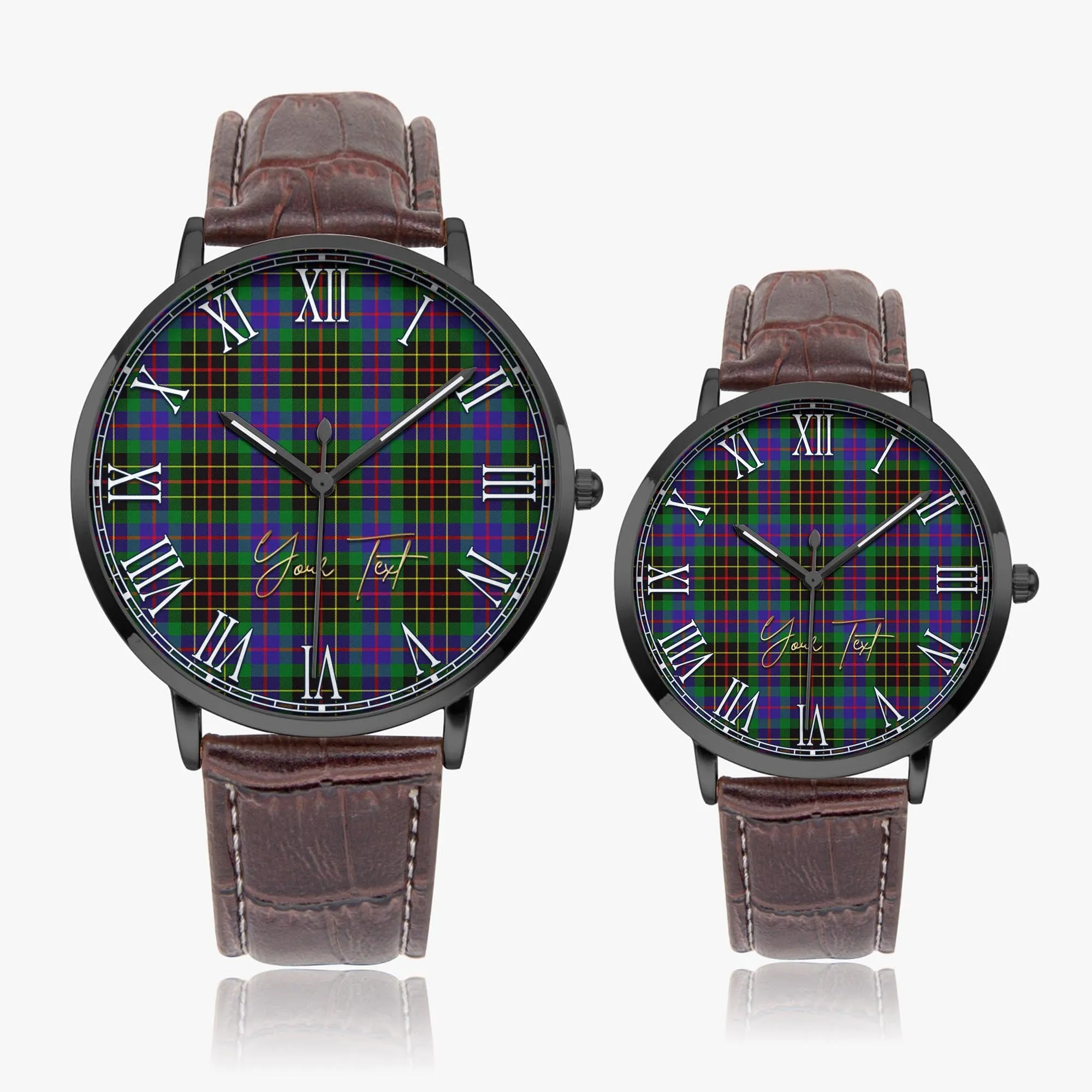 Brodie Hunting Modern Tartan Personalized Your Text Leather Trap Quartz Watch