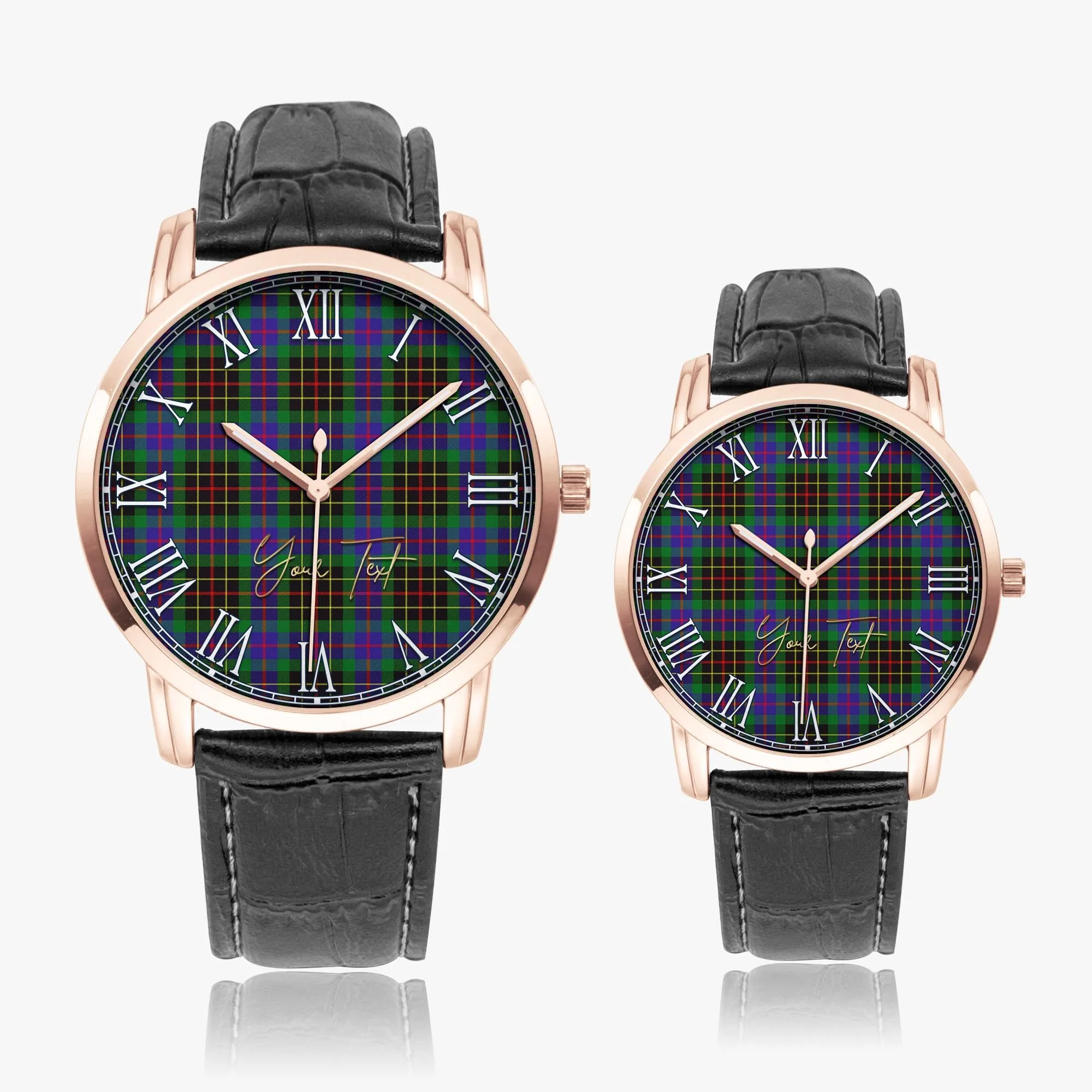 Brodie Hunting Modern Tartan Personalized Your Text Leather Trap Quartz Watch