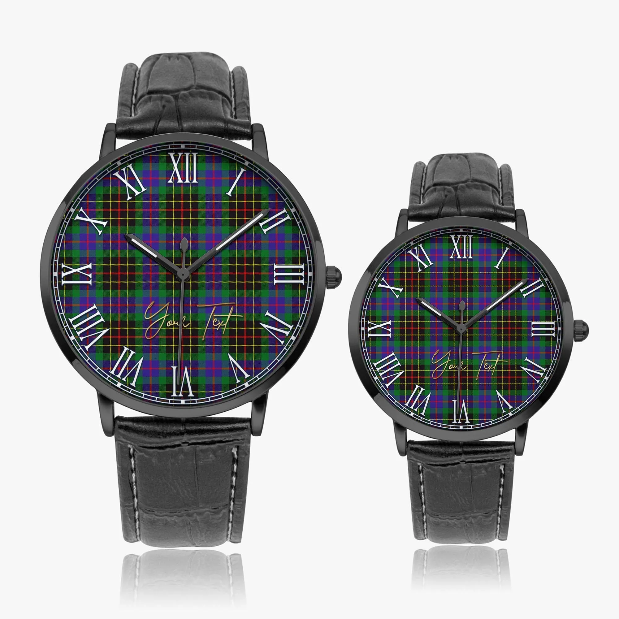 Brodie Hunting Modern Tartan Personalized Your Text Leather Trap Quartz Watch