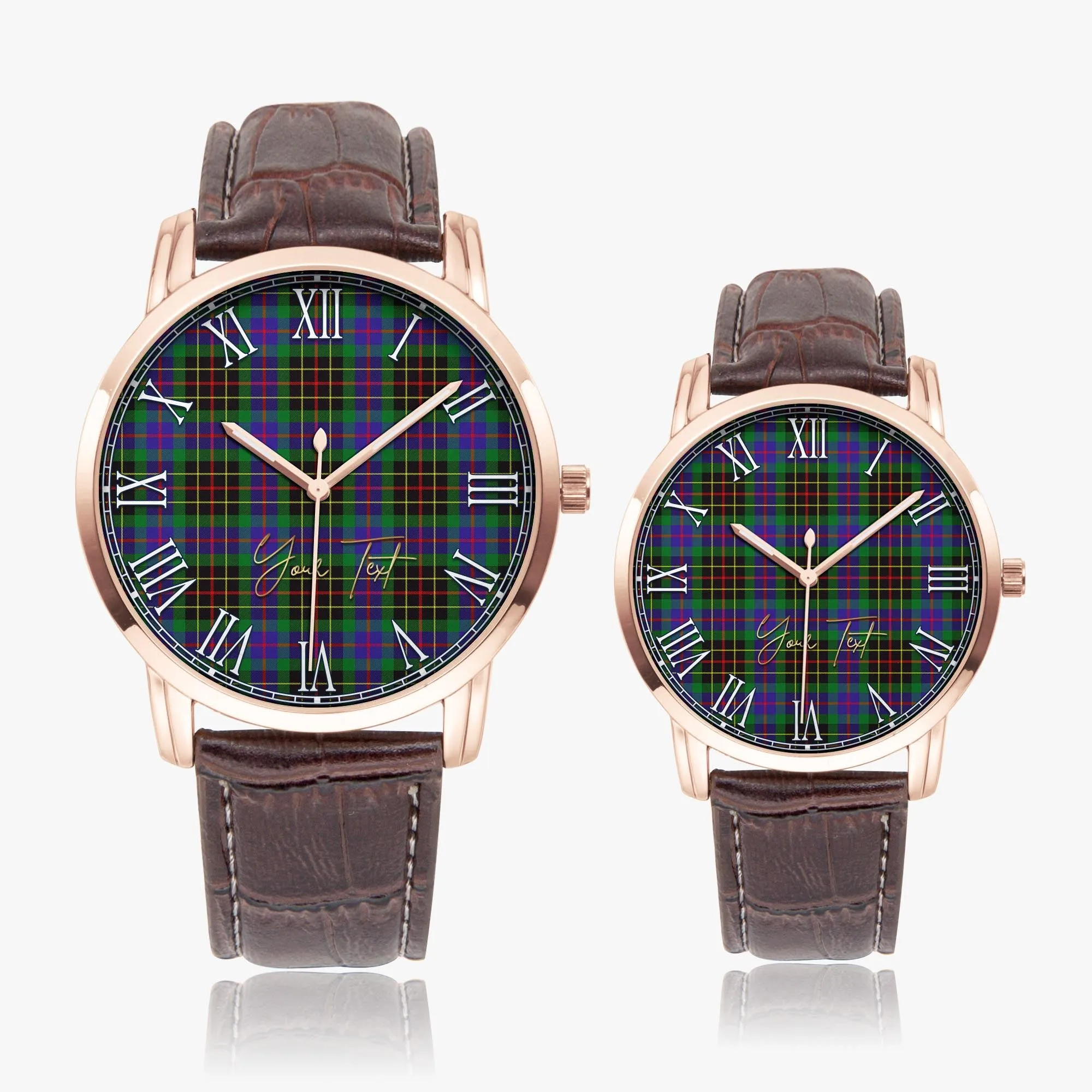 Brodie Hunting Modern Tartan Personalized Your Text Leather Trap Quartz Watch