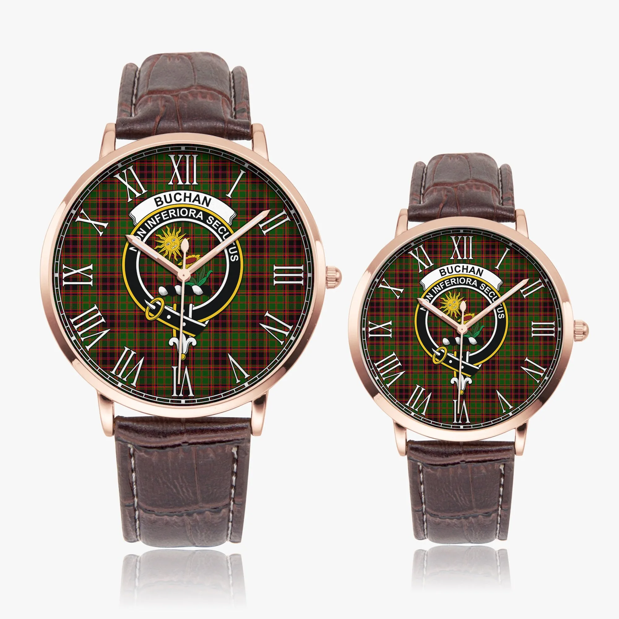 Buchan Tartan Family Crest Leather Strap Quartz Watch