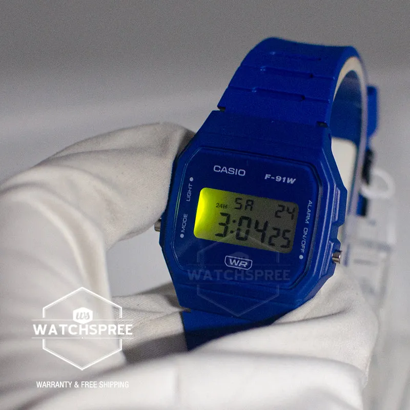 Casio Digital Pop Series Bio-Based Blue Resin Band Watch F91WB-2A1 F-91WB-2A1