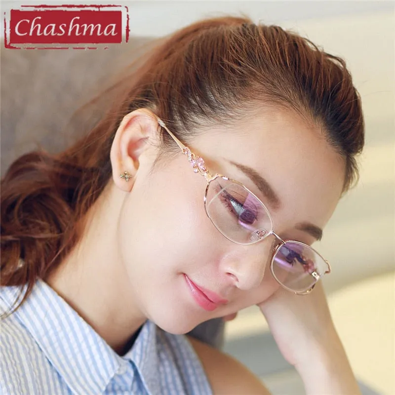 Chashma Ottica Women's Semi Rim Oval Rectangle Titanium Eyeglasses 95038