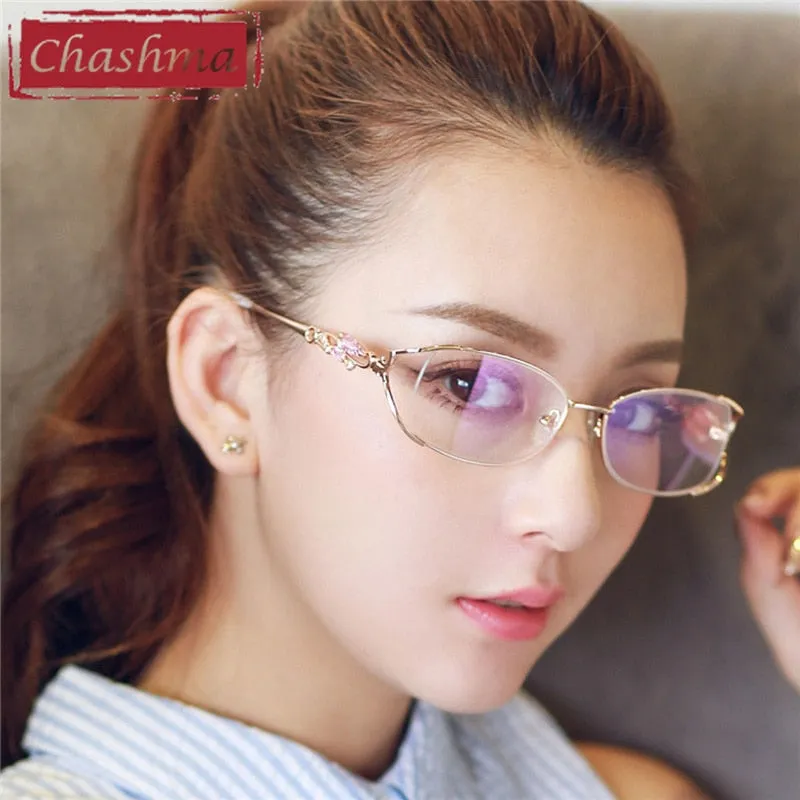 Chashma Ottica Women's Semi Rim Oval Rectangle Titanium Eyeglasses 95038