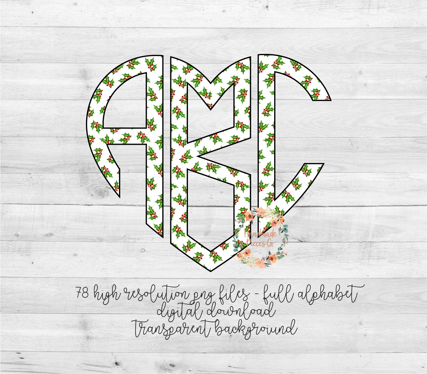 Christmas Mistletoe Monogram- Multiple Styles - Digital Download