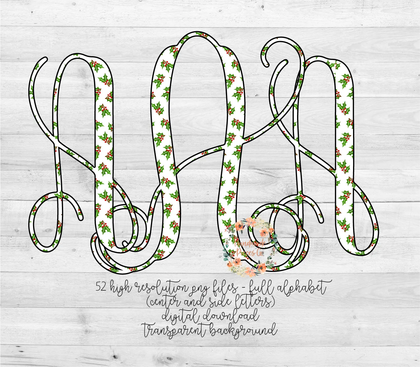 Christmas Mistletoe Monogram- Multiple Styles - Digital Download