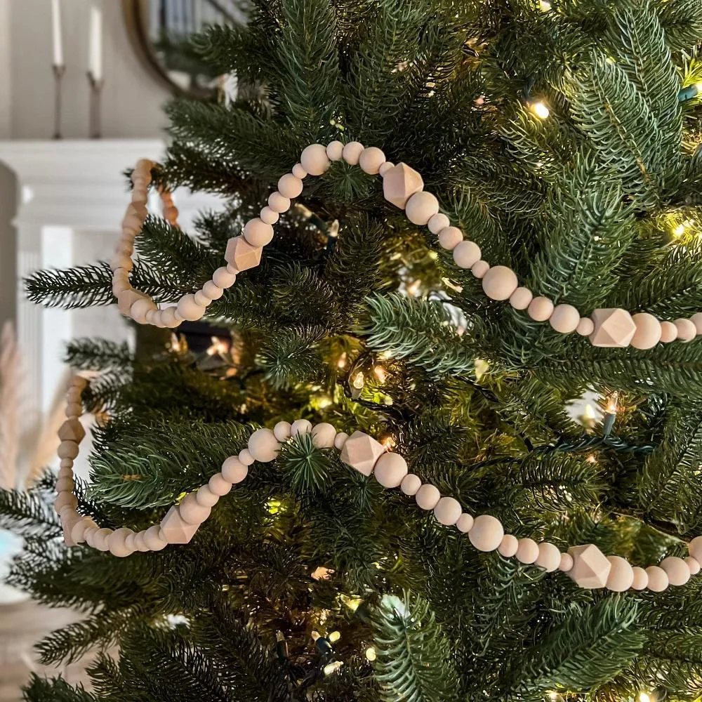 Christmas tree garland, Mantel garland, decorative wooden bead garland