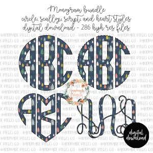 Christmas Tree Monogram, Boho - Multiple Styles - Digital Download