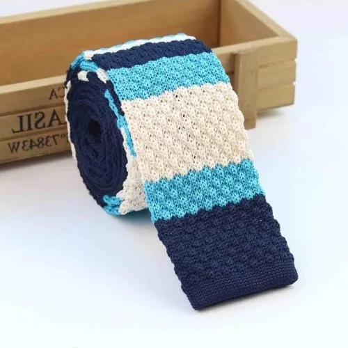 Classy Men Blue White Turquoise Square Knit Tie