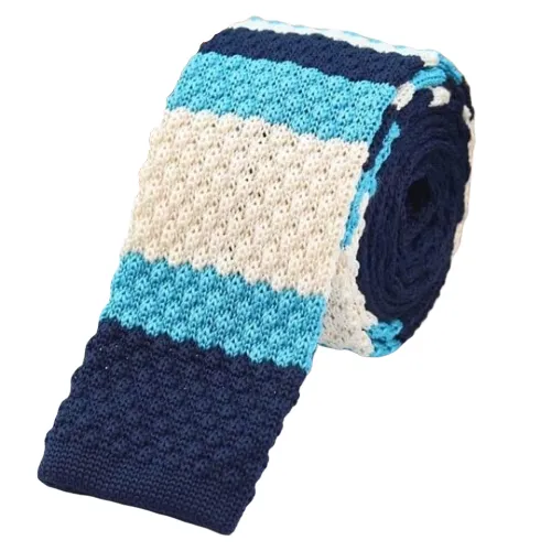 Classy Men Blue White Turquoise Square Knit Tie