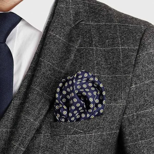 Classy Men Navy Blue Yellow Dot Pocket Square